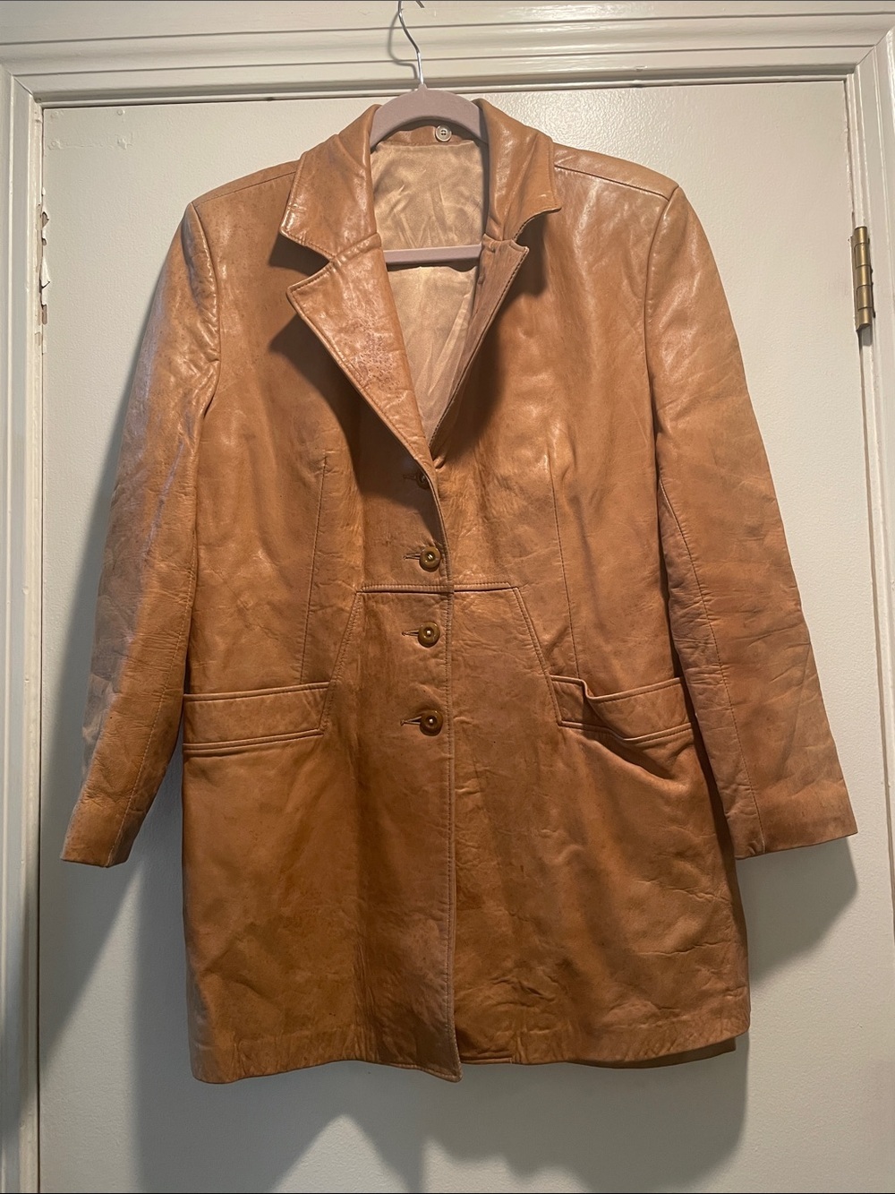Vintage Lady Scully Women's Light Cognac Golden Soft Leather Button-Front Jacket